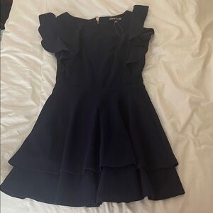 Elegant Navy Blue Ruffle Mini Dress